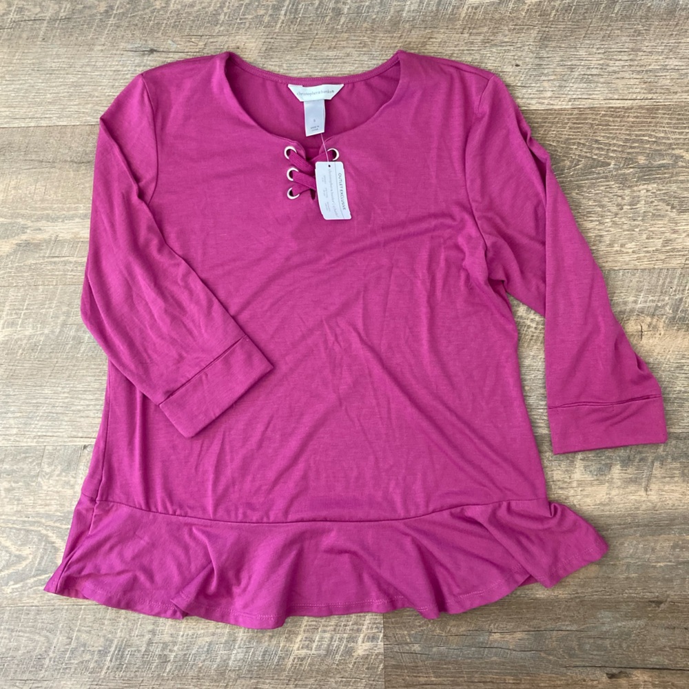 Christopher & Banks | NEW ‘Wintop’ Fuchsia Quarter Sleeve Peplum Hem Corset Top